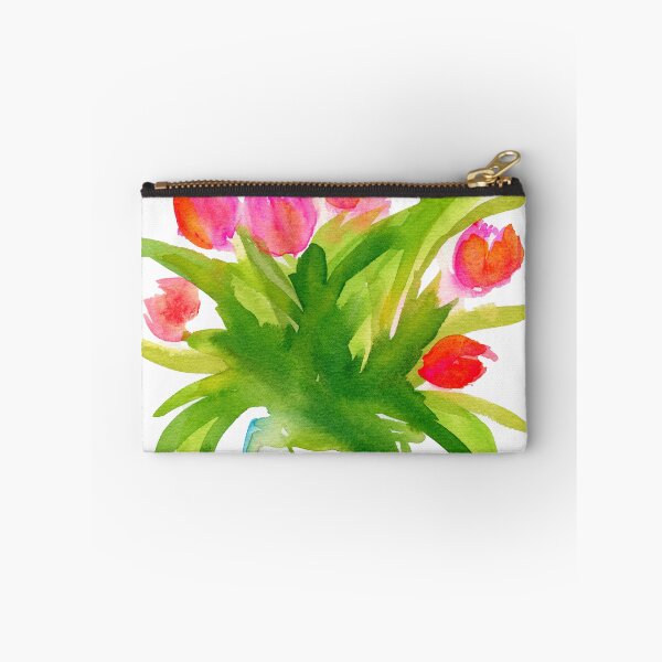 Item preview, Pink tulips in a blue glass vase watercolor painting designed and sold by AnissaF.