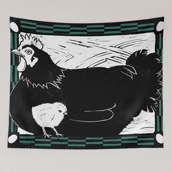 Item preview, Hen with Chick, block print designed and sold by HelenDBVickers.