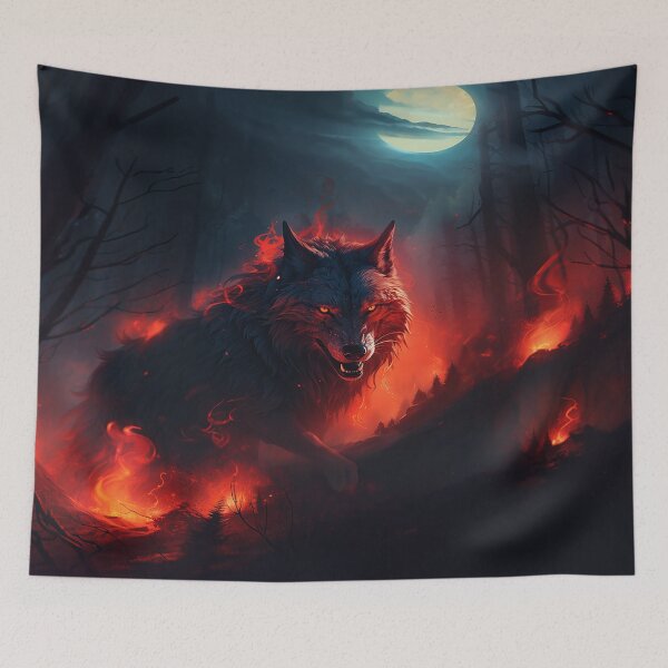 Item preview, Inferno's Embrace: Flaming Wolf Amidst the Charred Forest designed and sold by FantasyVisions.