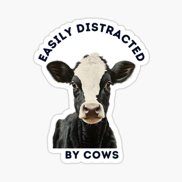 Vista previa del artículo con la obra «Distraído fácilmente por el diseño retro de las vacas | Amante divertido de la vaca», diseñado y vendido por The Whimsical Homestead.