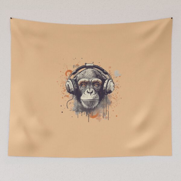 Item preview, Monkey with headset listening music designed and sold by bigmoments.