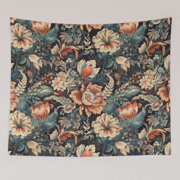 Item preview, Old Fashioned Floral Pattern in Coral and Teal designed and sold by kansaikate.