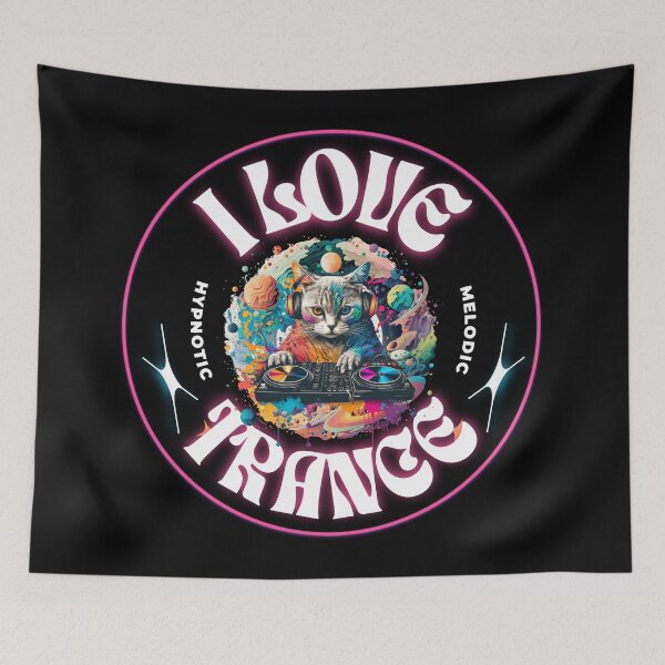 Aperçu de l'œuvre TRANCE - I Love Trance Cat (blanc/rose) créée et vendue par Discothreadz.
