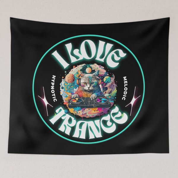 Aperçu de l'œuvre TRANCE - I Love Trance Cat (Blanc/Bleu) créée et vendue par Discothreadz.