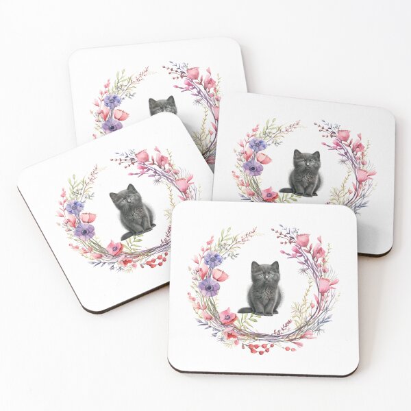 Item preview, Watercolor Kitten with Wildflower Wreath designed and sold by silviaol.