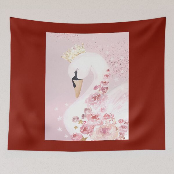 Item preview, Pink Princess Swan with Flowers Bird Gold Crown Art Print 	 designed and sold by vhrodhuym76.