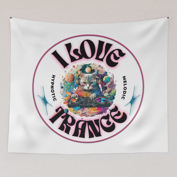 Aperçu de l'œuvre TRANCE - I Love Trance Cat (Noir/Rose) créée et vendue par Discothreadz.