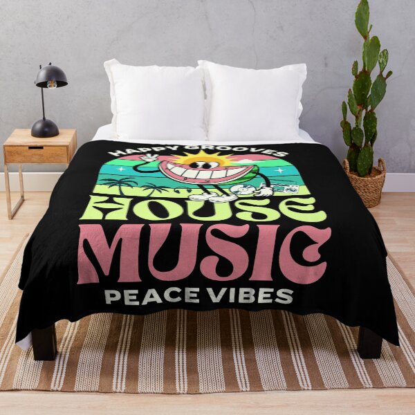 Item preview, HOUSE MUSIC - Happy Grooves , Peace Vibes (white/lime/pink) designed and sold by Discothreadz.