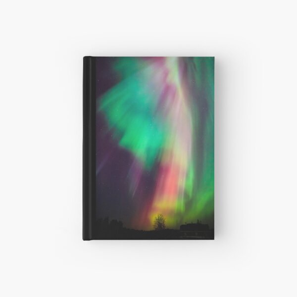 Beautiful multicolored northern lights in Finland Hardcover Journal