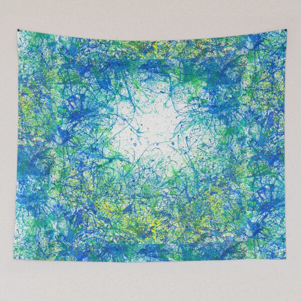 Item preview, Seeking Truth On Gaia #426 Original Hand-painted Abstract Painting Detail 1 In Turquoise Aqua Blue Lime Green Planet Earth Tones Inspired By Mother Nature Forest Aquatic Plants Bohemian Boho Pattern designed and sold by Rainbow Artist Orlando L.