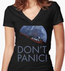 Spacex DON'T PANIC Women's Fitted V-Neck T-Shirt