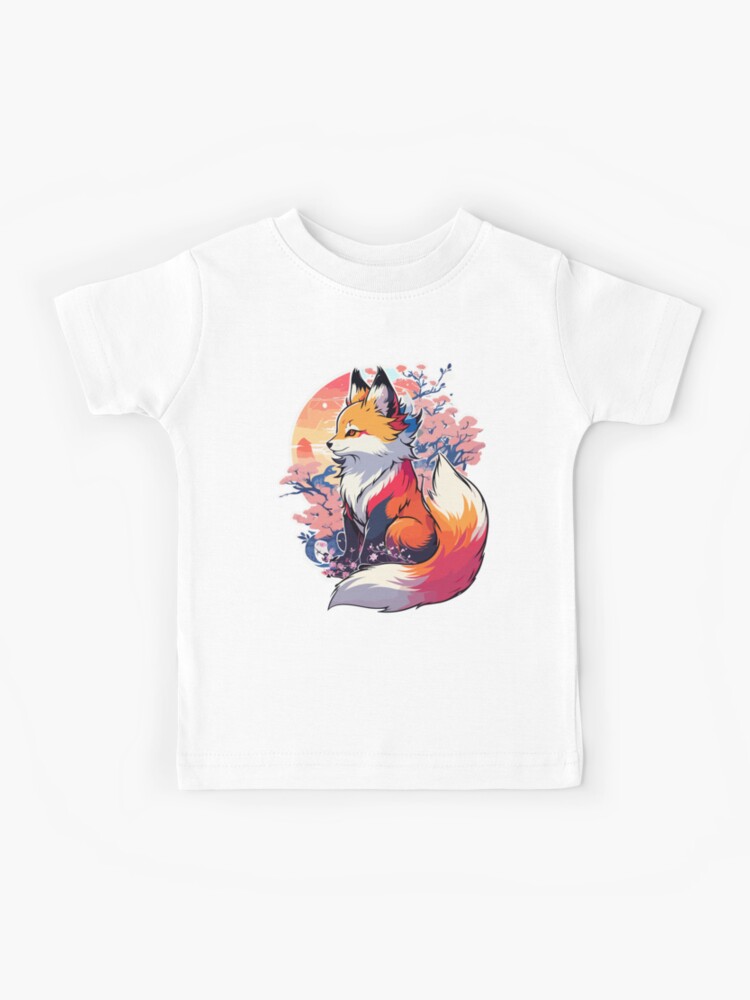 TechraNova Cherry Blossom Fox - Cute Pink Fox T-Shirt // Japanese Kitsune Fox Shirt // Japanese Art Shirt // Sakura Blossoms Pink Flowers T-Shirt