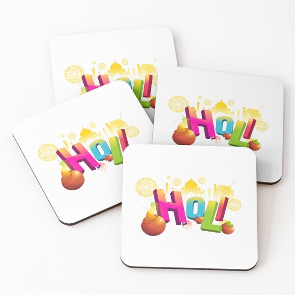 Item preview, Happy Holi with powders, yellow indian symbols and rangoli decoration designed and sold by TirrellColister.