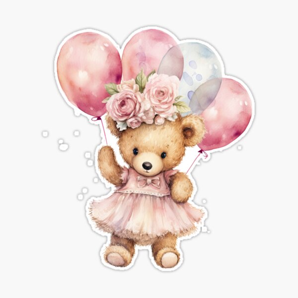 Cute teddy bear with balloons  Sticker for Sale by Mikkway