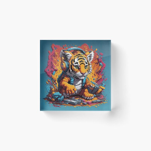 Item preview, Tiger cub playing with TNT wearing headphones designed and sold by Prantik-Konar.
