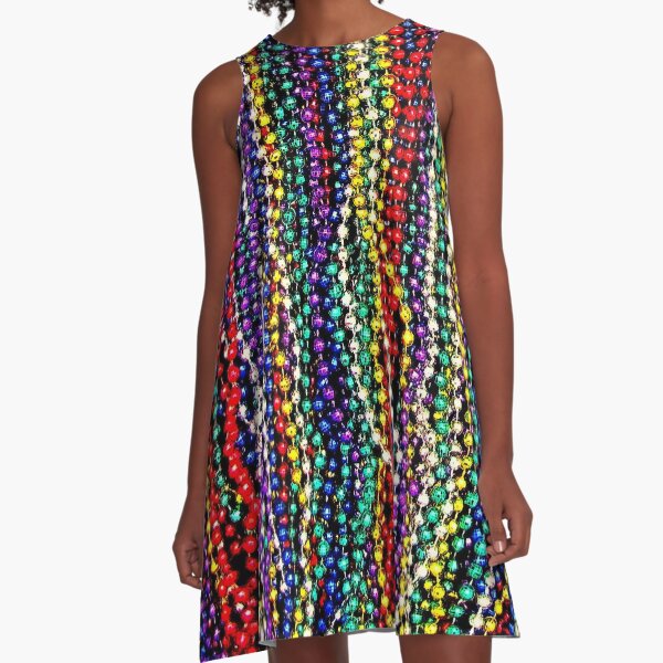 MARDI GRAS : Decorative Necklace Beads Print A-Line Dress