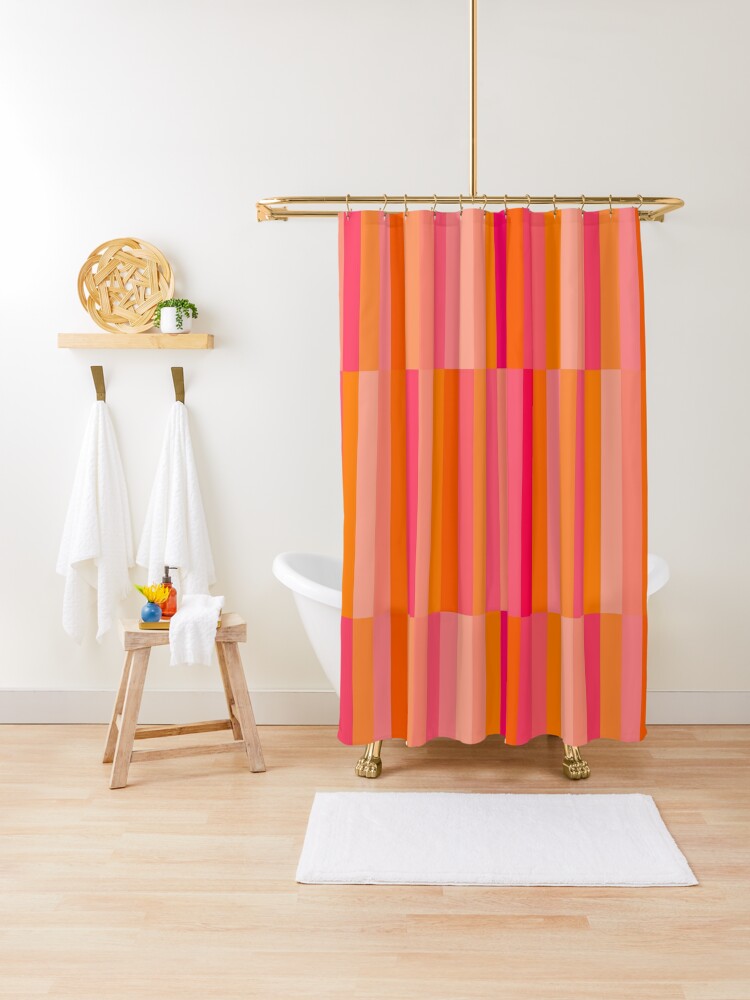 Thumbnail 1 of 5, Shower Curtain, Summer Pink and Orange, Block, Geometric, Stripes designed and sold by OneThreeSix.