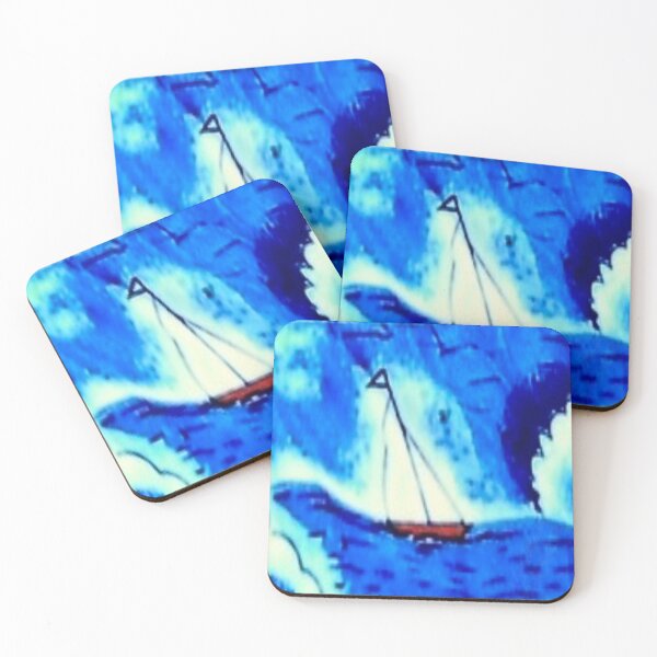 Item preview, RETRO sail boat water colour 1950s blue summer day designed and sold by thats2gay.
