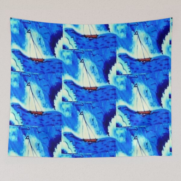Item preview, RETRO sail boat water colour 1950s blue summer day designed and sold by thats2gay.
