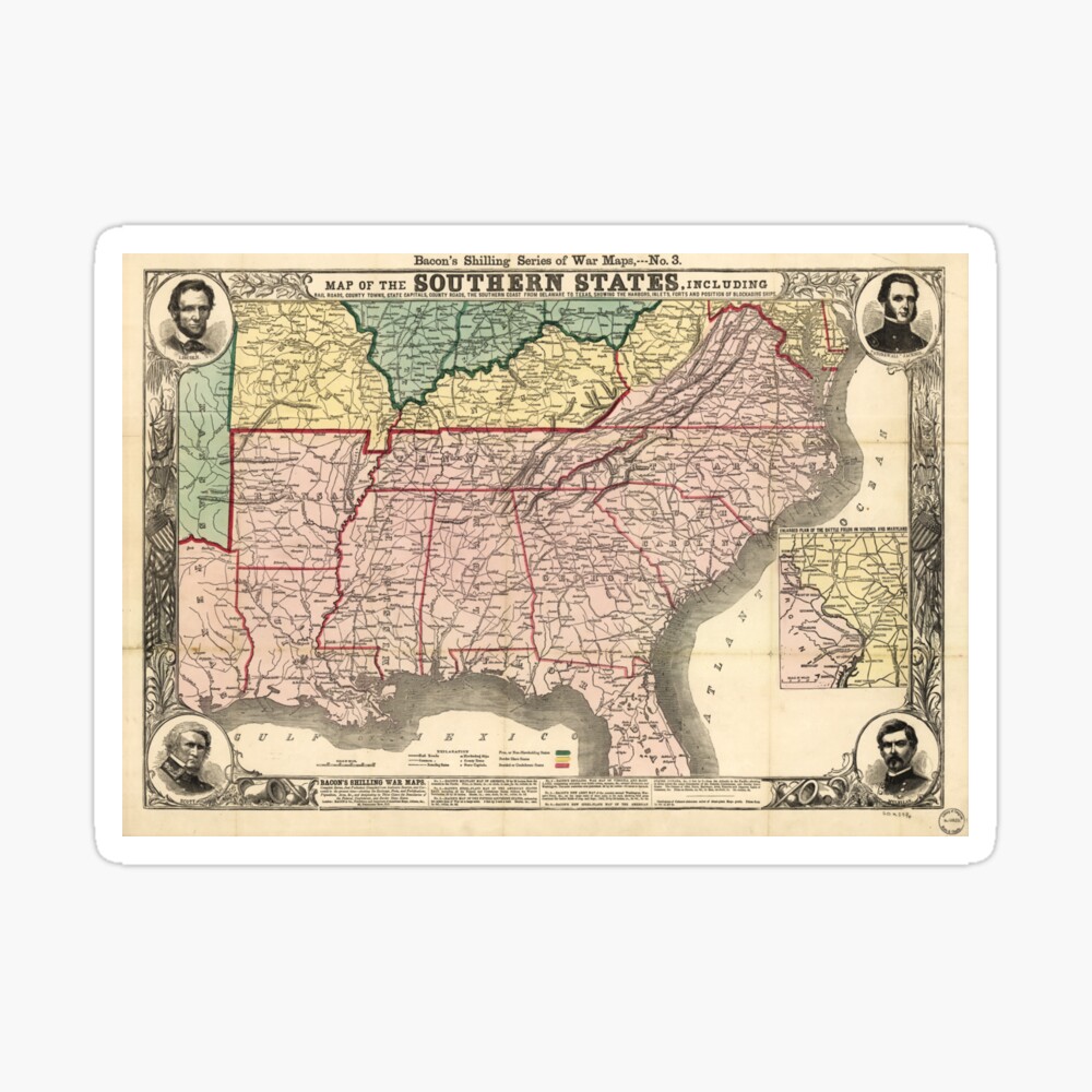 1863 Bacon's Civil War Map of the Southern States 20x30 