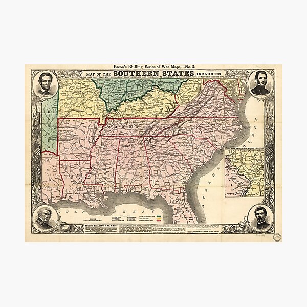 Item preview, Map of the Southern States during the Civil War (1863) designed and sold by allhistory.