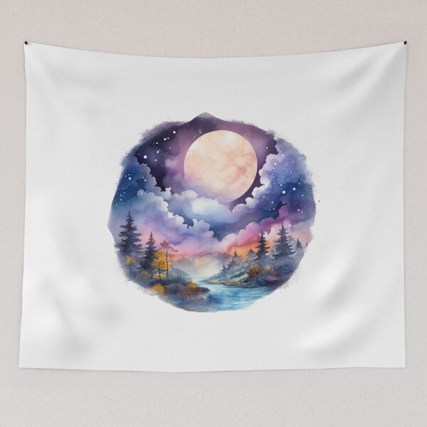 Item preview, Watercolor Magical Moon Landscape designed and sold by Nioon.