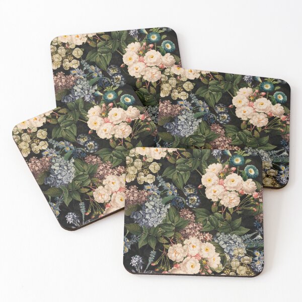 Item preview, Blue Hydrangea And White Baroque Vintage Roses Botanical Night Garden Nightgarden designed and sold by UtArt.