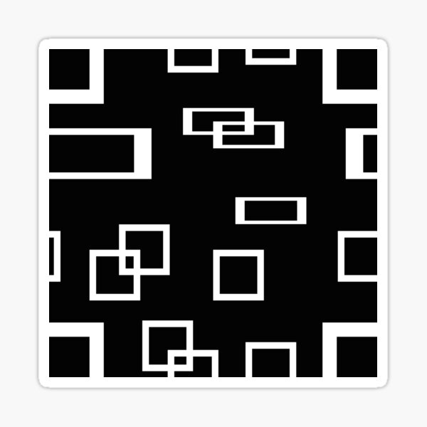 Abstract geometric print with square and rectangular rings on black background Sticker
