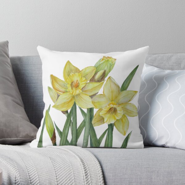 Watercolour Daffodils Botanical Illustration Throw Pillow