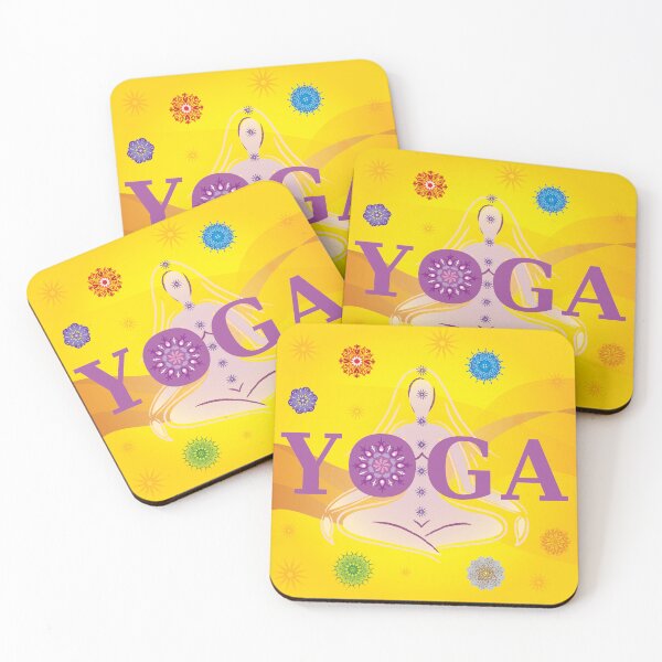 Artikelvorschau, Illustrationsbuchstaben Yoga - Frauenpose mit 7 Chakren in Regenbogenfarben entworfen und verkauft von WinfinityDesigns.