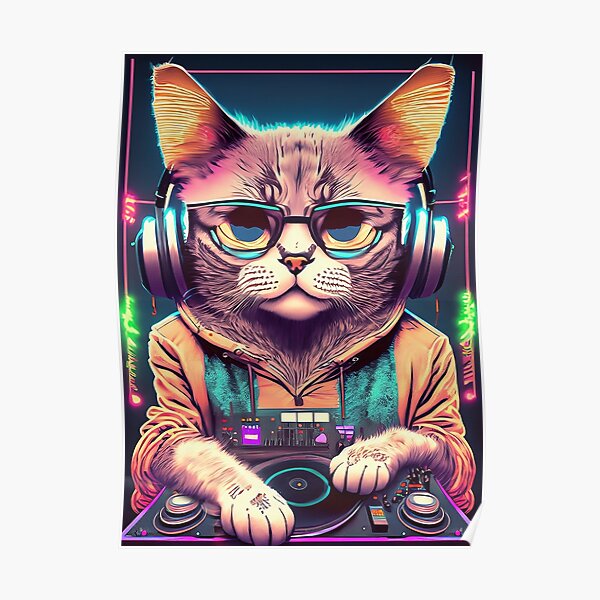 Funny Cute DJ Cat Metal Print for Sale by Nextlevellife