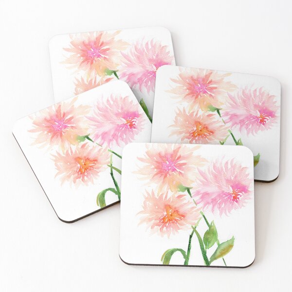 Item preview, Pink and coral dahlias watercolor painting designed and sold by AnissaF.