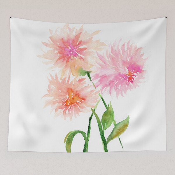 Item preview, Pink and coral dahlias watercolor painting designed and sold by AnissaF.
