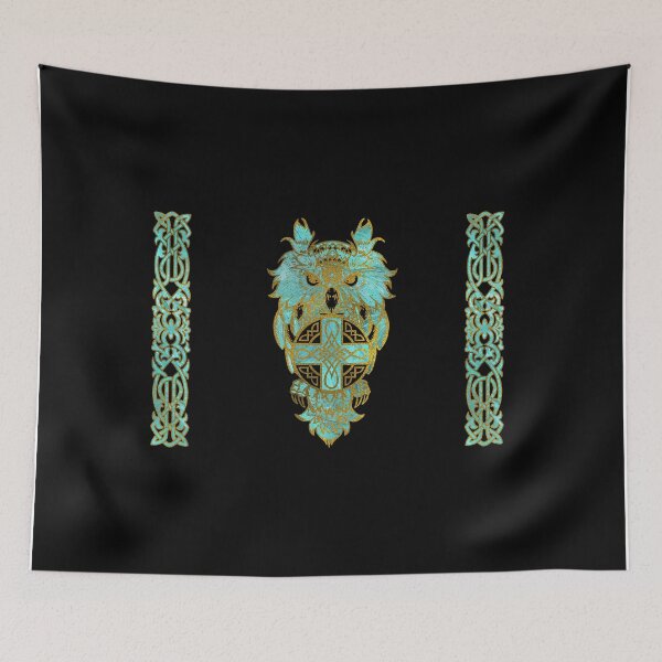 Item preview, Gold and glass owl with celtic cross designed and sold by k9printart.