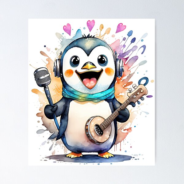 Artikelvorschau, Fröhlicher Mandolinenpinguin entworfen und verkauft von Chrisseee.