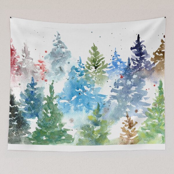 Item preview, Rainbow colored misty, foggy forest watercolor painting designed and sold by AnissaF.