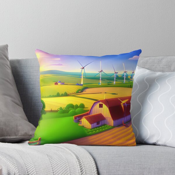 Artikelvorschau, Ein nachhaltiger Bauernhof mit Windkraftanlagen, die saubere Energie erzeugen. entworfen und verkauft von Adventurous Apparel.