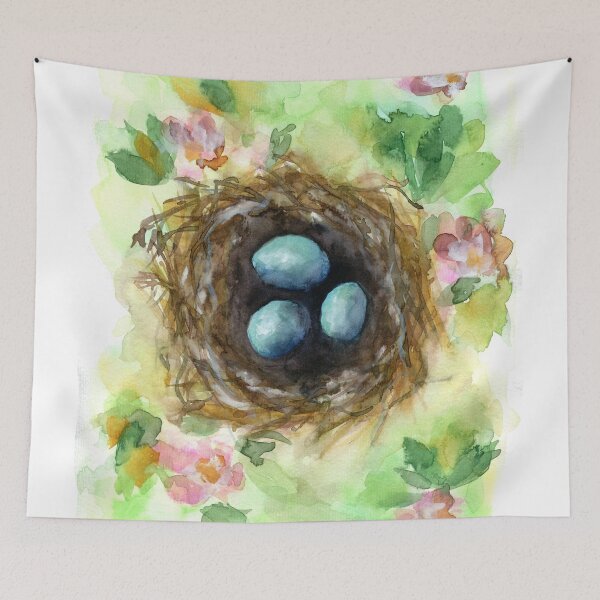 Item preview, Robin eggs bird nest watercolor painting designed and sold by AnissaF.