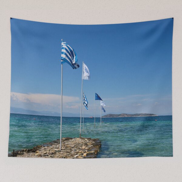 Item preview, The Flags of Tarsanas Beach. Thassos designed and sold by Jouko Lehto Photography.