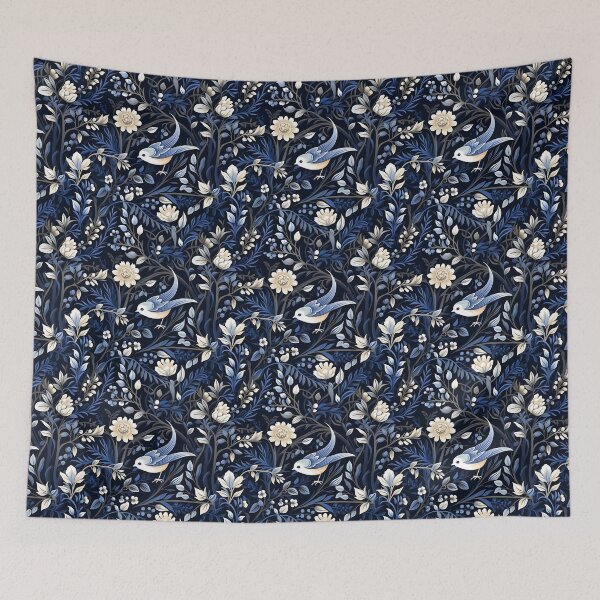 Item preview, Whispering Petals - Blue Floral Pattern with a Bird designed and sold by vadimcarazan.