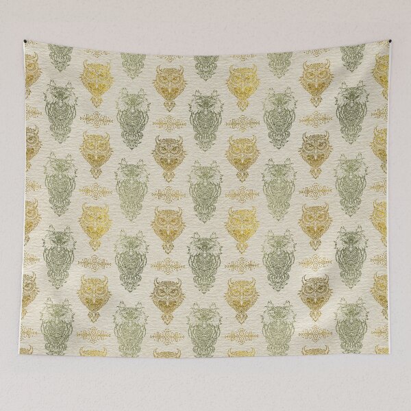 Item preview, Gold and Green Glitter owl pattern on canvas designed and sold by k9printart.