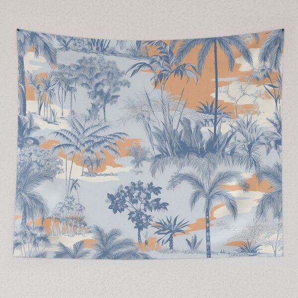 Item preview, Tropical Whispers: Toile de Jouy adorned with Orange Splendor designed and sold by OurBarcode.