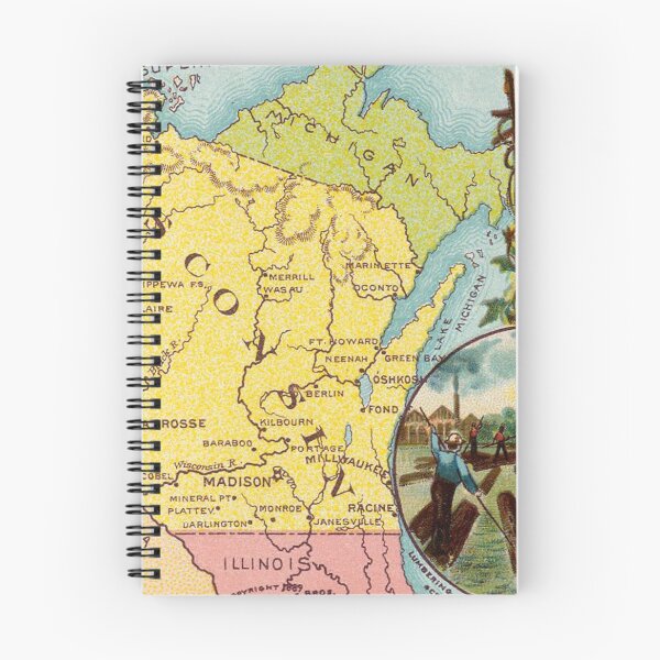 Item preview, Vintage Map of Wisconsin with Illustrations (1890) designed and sold by BravuraMedia.