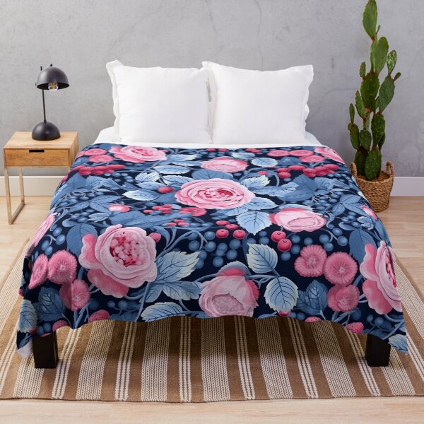 Item preview, Gorgeous Floral and Berry Pattern in Blue, Pink & Red Tones designed and sold by Sir Meow Meow.