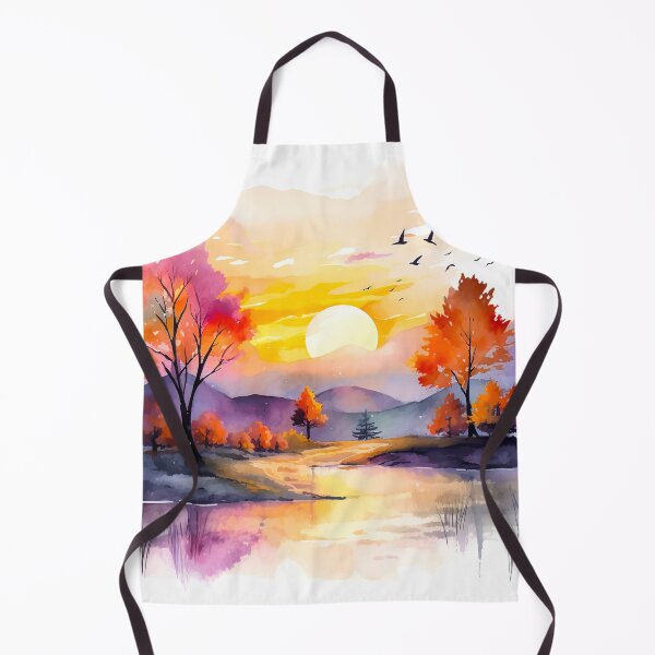 Item preview, autumn fall colorful watercolor mountain sunrise designed and sold by Inktown.