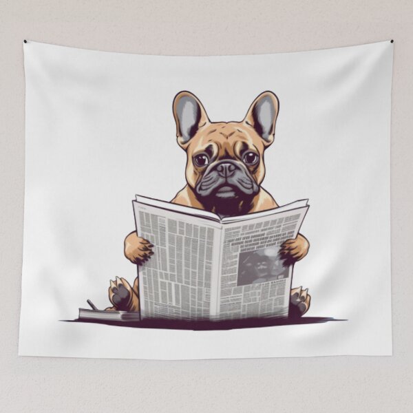 Item preview, Frenchie Reading the Newspaper French Bulldog  designed and sold by PetsEnough.