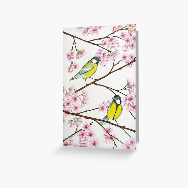 Tits on sakura tree Greeting Card