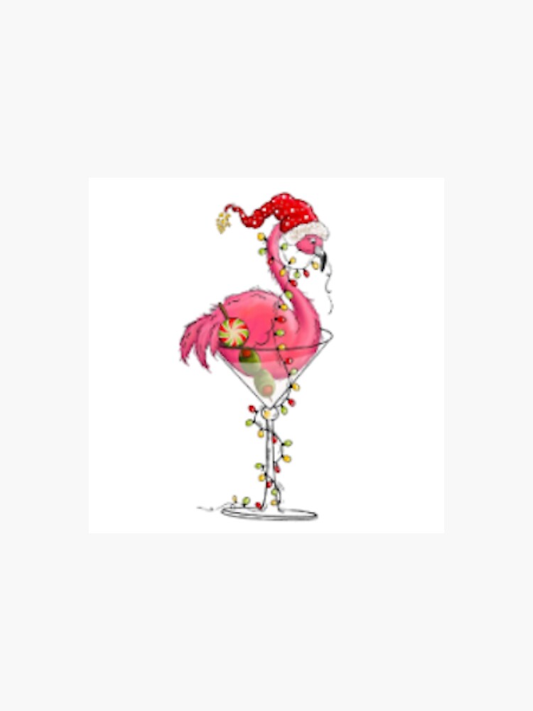 Thumbnail 3 of 3, Sticker, Christmas Flamingo Martini designed and sold by castlerandom.