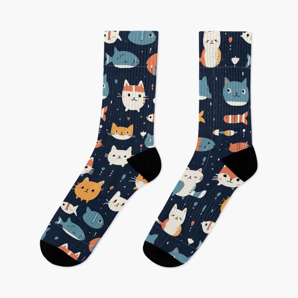 Item preview, Cute Cat and Fish Pattern  designed and sold by Sir Meow Meow.
