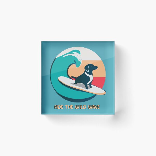 Item preview, logo (Surfing Dog 4) (RIDE THE WILD WAVE) designed and sold by atzek.